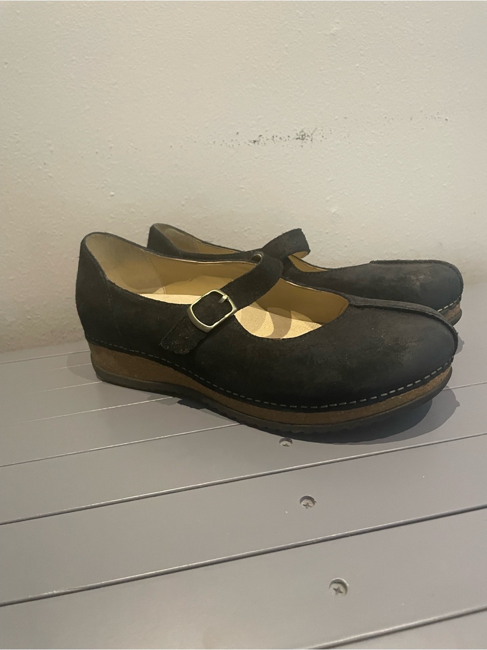 Dansko Black Suede Mary Jane Clog with Buckle Strap